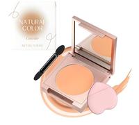 Hydrating Full Coverage Concealer Compact with Brush & Puff - Long-Lasting Waterproof Brightening Cream for Dark Circles, Blemishes & Redness, Natural Luminous Finish for All Skin Types (Natura Color)