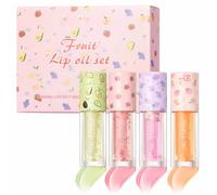 Hydrating Lip Gloss Set - 4 Pack Moisturizing Lip Balm Fruit Lip Glow Oil, Moisturizing Clear Lip Gloss, High Shine Non Sticky Lip Oil for Dry Lips, Lip Care Kit Beauty Gifts for Women