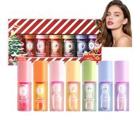 Hydrating Lip Oil Set,7PC Color Changing Lipgloss & Lip Stain Kit,Extreme Lip Plumper with Long Lasting Lipstick & Lip Liner,Waterproof Lip Tint in Red and Pink Shades,Moisturizing(Christmas Edition)