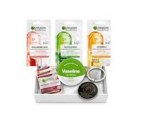 Hydrating Self-Care Beauty Gift Bundle with 3 Garnier Sheet Masks, 6 Revitalising Cream Sachets, Aloe Vaseline Lip Balm 20g, Keyring & Gift-Ready Packaging by Omoge Hair Ltd