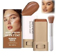 Hydrating Skin Tint Stick Foundation with Brush - Portable Moisturizing Makeup Balm with Buildable Coverage, Full Face Concealer & Contour, Lightweight Radiant Glow Korean Beauty (#3 Caramel)