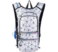 Hydration Backpack Pack with Cool Lights, 2L Water Bladder, Lightweight Bag for Running, Hiking, Bike, Climbing, Music Festival Essential, and Rave (Geometry)