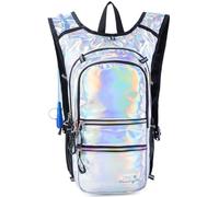 Hydration Backpack Pack with Cool Lights, 2L Water Bladder, Lightweight Bag for Running, Hiking, Bike, Climbing, Music Festival Essential, and Rave (Holographic-Silver)