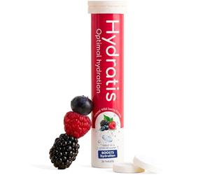 HYDRATIS Electrolyte Hydration Tablets | Low Sugar Effervescent Tabs for Daily Wellness, Sport Recovery & Fatigue | High Minerals Magnesium & Zinc | Wild Berry, 1 Tube (20 Counts)