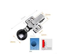 Hydraulic Buffer Glass Hinge with Mini Round Head for Furniture and Cabinet Doors, Metal and Plastic Construction, Designed for Glass Doors in Kitchens and Offices (Straight Bend)