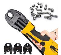 Hydraulic Crimping Machine - 12V Battery-Powered Crimp Tool, Includes 2 Batteries and 3 Crimp Jaws for Stainless Steel Pipes