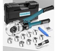 Hydraulic Crimping Pliers with Pipe Cutters and Deburrers, Press Tool Plumbing Ø12-28mm Copper Pipe Crimper with High Hardness CR Mold for Copper 12,15,8,22,28mm and CR PEX-AL-PEX 16,20,26,32mm Blue