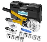 Hydraulic Crimping Pliers with Pipe Cutters and Deburrers, Press Tool Plumbing Ø12-28mm Copper Pipe Crimper with High Hardness CR Mold for Copper 12,15,8,22,28mm and PEX-AL-PEX 16,20,26,32mm Yellow