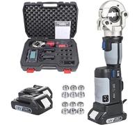 Hydraulic Crimping Tool 60KN, Cordless Cable Lug Crimper 16-300mm² with 11 Dies, 180° Rotating Head, OLED Display, Professional Electrical Crimping Kit with 2 Batteries Gray