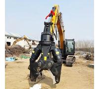 Hydraulic Excavator Shear Attachment for Concrete Pulverizing, Heavy Duty 360° Rotating Scrap Metal Cutter, Double Cylinder Steel Rebar Crusher for 20-30 Ton Trackhoes