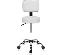 Hydraulic Gas Lift Rolling Adjustable Salon Chair Stool With Backrest For Home White