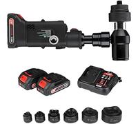 Hydraulic Hole Punch Kit with 6 Dies， 21V 2.5Ah Cordless Battery Powered Punch Tool， 22mm Stroke for Metal， Electrical Panels