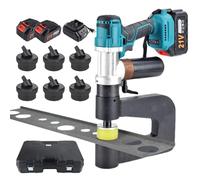 Hydraulic Hole Punch Set with 6 Dies, 150mm Throat Depth, 16-32mm Punching Range, Includes 2x 6.0Ah Batteries, One-Button Start, Ideals for Workshops & Construction Sites