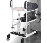 Hydraulic Lift Transfer Chair, Commode Wheelchair Transfer Devices, Patient Lift with 180° Split Seat for Elderly & Disabled, Safe Transfers from Bed to Shower/Toilets/Cars