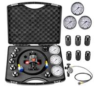 Hydraulic Nitrogen Accumulator Charging Kit | Nitrogen Fill Kit | Gas Charge Tools | with 3 Gauges 1500 PSI/4000 PSI/6000 PSI, 7 Adaptors, Gas Hose & Main Valve Body (Black)