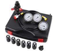 Hydraulic Nitrogen Pressure Gauge Test Kit with 7 Couplings, 3 Gauges, Hose & Valve for Accumulator Charging & Inflation