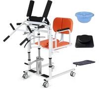 Hydraulic Patient Lift Chair for Home, Electro Hydraulic Lift Lift Transfer Machine, Wheelchair Lift Hoist for Lifting and Transferring Patients, Bedside Lift Aid for Elderly with Potty (Orange, A)