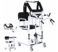 Hydraulic Patient Lift, Manual Hoist Transfer Chair with Rolling Wheels, Adjustable Wheelchair with 180° Split Seat and Bedpan for Home Use
