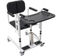 Hydraulic Patient Lift Transfer Chair, 180° Split Seat, 150kg Capacity | Thickened seamless carbon steel frame, adjustable height 11.9-18.2in, 4 silent castors with brakes.