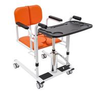 Hydraulic Patient Lift Transfer Chair for Home, Multifunctional Bedside Commode Wheelchair, 180° Open & Close, Adjustable Lifting Height Transfer Aid w/Potty Dining Table for Home Elderly (Orange)