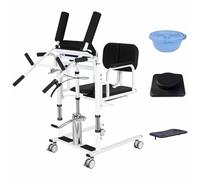 Hydraulic Patient Lift Transfer Chair for Seniors, Multifunctional Bedside Commode Wheelchair, 180° Split Seat, 200 KG Capacity, 42-61 CM Lifting Height,Black