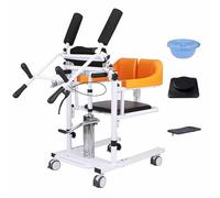 Hydraulic Patient Lift Transfer Chair for Seniors, Multifunctional Bedside Commode Wheelchair, 180° Split Seat, 200 KG Capacity, 42-61 CM Lifting Height,Yellow