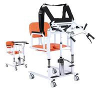Hydraulic Patient Lift Transfer Chair for Seniors, Multifunctional Bedside Commode Wheelchair, Electric Transfer Lift with Potty, 180° Split Seat Portable Patient Lift aid, Lifting Height (Orange, A)