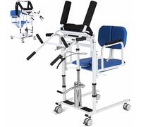 Hydraulic Patient Lift Transfer Chair Home,180° Split Seat with Potty Transfer Lift Chair,Height Adjustable Transfer Lift Chair Multifunction for Disabled Seniors,Bathroom Wheelchair,Blue