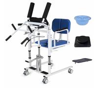 Hydraulic Patient Lift Transfer Chair, Multifunctional Bedside Commode Wheelchair, 180° Split Seat, 200 KG Capacity, 42-61 CM Lifting Height