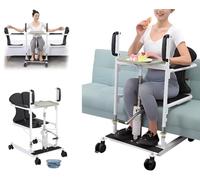 Hydraulic Patient Lift Transfer Chair, Transport Chair with Commode, Adjustable Height Transfer Wheelchair, Disabled, 180°Split Transport Wheelchair with Brake Wheels