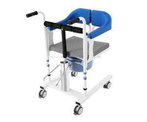 Hydraulic Patient Lift Wheelchair, Transfer Nursing Chair with Backrest and Table, Height Adjustable Commode Shower Chair, 100kg Load Capacity for Elderly and Disabled, Blue