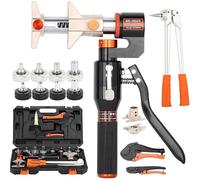 Hydraulic PEX Pipe Crimping Tool,Manual Sliding Clamp Pliers with 8 16/20/25/32mm,Auto Rotation Expansion Heads Cutters,Plumbing Copper Pipe Clamp Expanders,for Water Heating Pipes