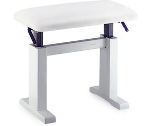 Hydraulic Piano Bench White High Gloss with White Faux Leather Cushion