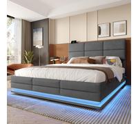 Hydraulic Platform with Spacious Under-Bed Storage, Comforting Bed Frame with 3-Stage Adjustable Headboard, 140L x 192W x 115H cm, Gray Aosom UK