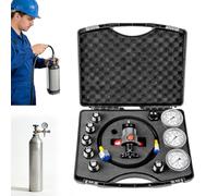 Hydraulic Pressure Gauge Set with Pressure Test System, Nitrogen Charging Kit, 6 Adapters, 1 Valve, 1 Gas Hose, 3 Gauges for Gas Load Tools