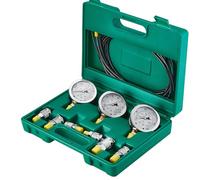 Hydraulic Pressure Test Kit, 250/400/600 Bar, 3 Gauges, 6 Test Couplings, 3 Hoses, Excavator Hydraulic Test Gauge Set with Portable Case for Excavators, Tractors, Construction Machinery