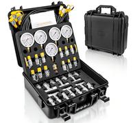Hydraulic Pressure Test Kit, 5 Gauges 10-600 Bar/150-10 000 PSI, 13 Test Couplings 14 Tee Connectors 5 Hoses, Hydraulic Test Gauge Kit in Case for Excavator Construction Machinery Pressure Tester