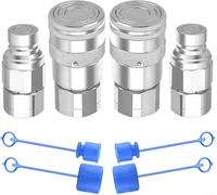 Hydraulic Quick Connect Couplers, 35 MPa Carbon Steel 2 Set NPT Flat Face Connect Couplings With Dust Cap For HOLLAND(NPT3/8)