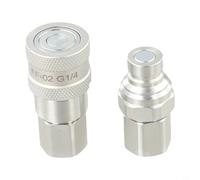 Hydraulic quick coupling with valve, flat FF design, made for NPT14 38 12 34 applications, carbon steel and stainless steel, white zinc treatment ((G1/4))