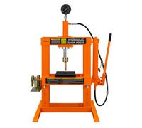Hydraulic Shop Press 10 Ton Tonne 10,000kg Bench Mount Heavy Duty Steel Detachable Pressure Gauge Hand Pump Adjustable 180-335mm Vertical Work Area Workshop Garage FREE Tool Set 8 Mandrels & 1 Adapter