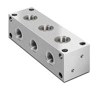 Hydraulic T Type Aluminium Manifold, 3 Station, 1/4" BSP Inlets, 1/4" BSP Service ports