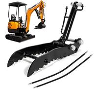 Hydraulic Thumb Clip for Mini Excavators, 2 Hydraulic Hoses, Multifunctional Excavator Bucket Clamp for Scrap Handling, Recycling, Construction
