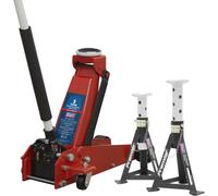 Hydraulic Trolley Jack & 2 x Axle Stand Kit - 3000kg Capacity - Heavy Base