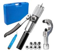 Hydraulic Tube Expander, Hydraulic Pipe Swaging Tool Kit with Tube Cutter Deburring Tool and 7 Expander Heads for 3/8 to 1-1/8 Inches Copper Pipes HVAC Expander Tools (3/8“~1-1/8”)