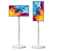 Hydravex 21.5-Inch Smart Touchscreen Monitor, 1080p Mobile Portable TV Stand on Wheels, Android 14, Built-in 6000mAh, Swivel Rotation Rolling Monitor White-4+64G