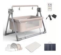 Hydravex Electric Baby Crib, Next to Me Crib, 5 Level Adjustable Bedside Bed for Baby with Bluetooth, Mosquito Net and Matress Included, Portable Cribs for Newborn Infant Beige