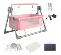 Hydravex Electric Baby Crib, Next to Me Crib, 5 Level Adjustable Bedside Bed for Baby with Bluetooth, Mosquito Net and Matress Included, Portable Cribs for Newborn Infant Pink