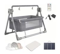 Hydravex Electric Baby Crib, Next to Me Crib, 5 Level Adjustable Bedside Bed for Baby with Bluetooth, Mosquito Net and Matress Included, Portable Cribs for Newborn Infant Grey