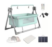 Hydravex Electric Baby Crib, Next to Me Crib, 5 Level Adjustable Bedside Bed for Baby with Bluetooth, Mosquito Net and Matress Included, Portable Cribs for Newborn Infant Green