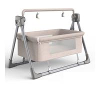 Hydravex Electric Bluetooth Smart Next to Me Crib, Baby Bedside Crib for Newborn, Baby Co-sleeper Cot with Mattress, Bassinet Cradle with Remote, 5 Swaying Gears and Lullaby Music Beige